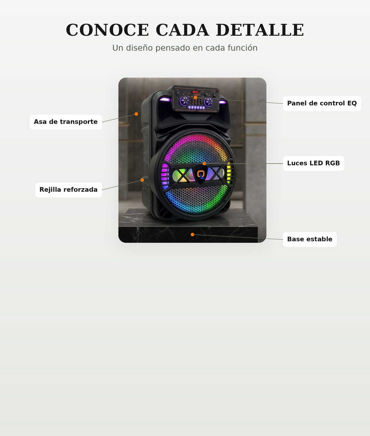 Corneta Bluetooth 12" con Luces LED RGB y Ecualizador | Altavoz Portátil