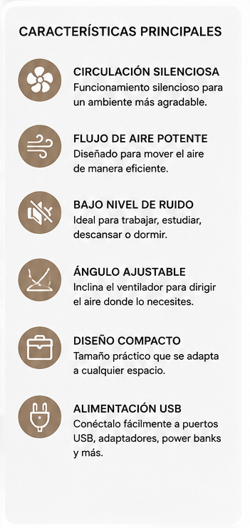 Ventilador de Escritorio CASIM Design | USB, Silencioso, Ángulo Ajustable y Compacto