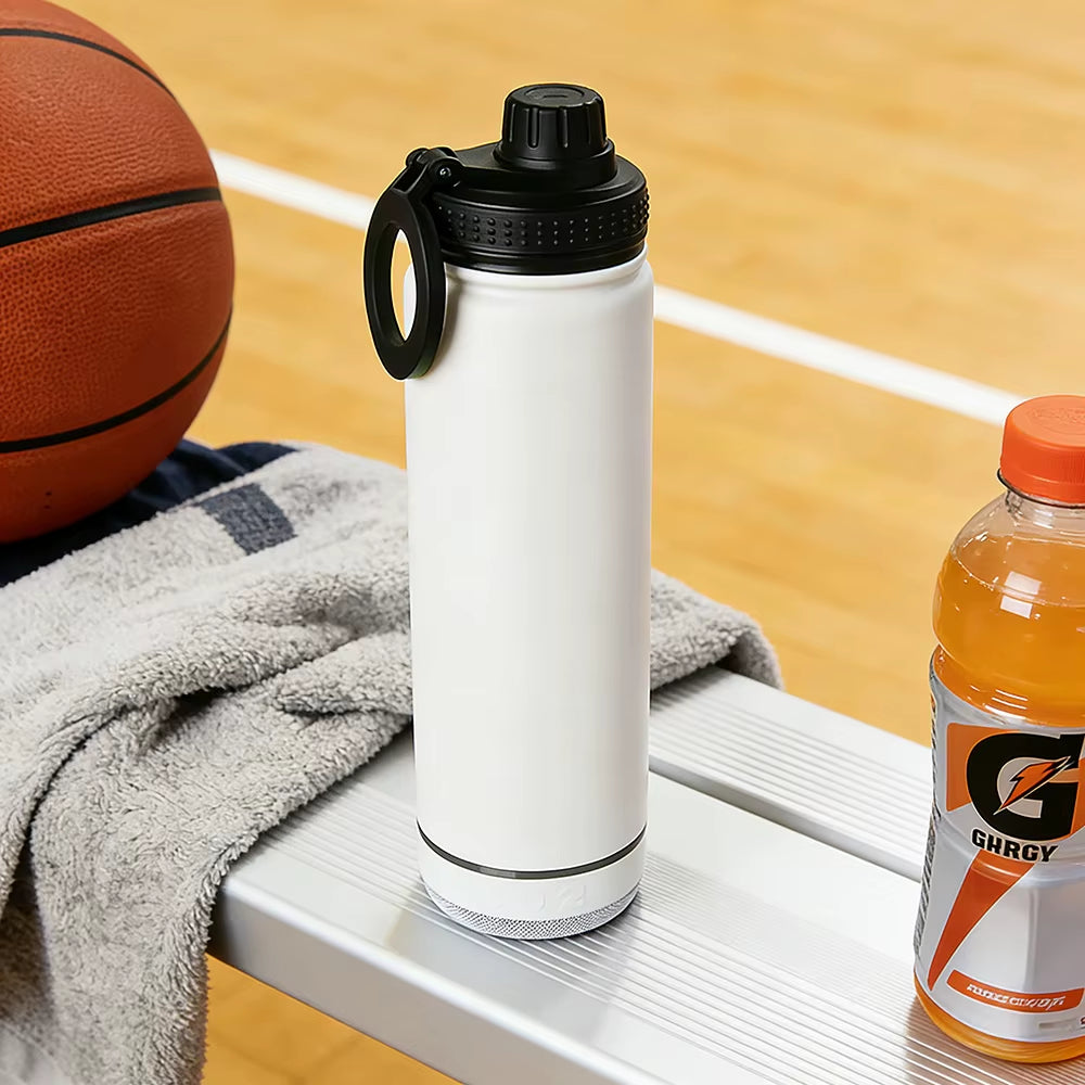 22Oz Large Bluetooth Speaker Insulated Water Bottle Double Wall 304 Stainless Steel 12-24 Hours Thermal Insulation Thermos