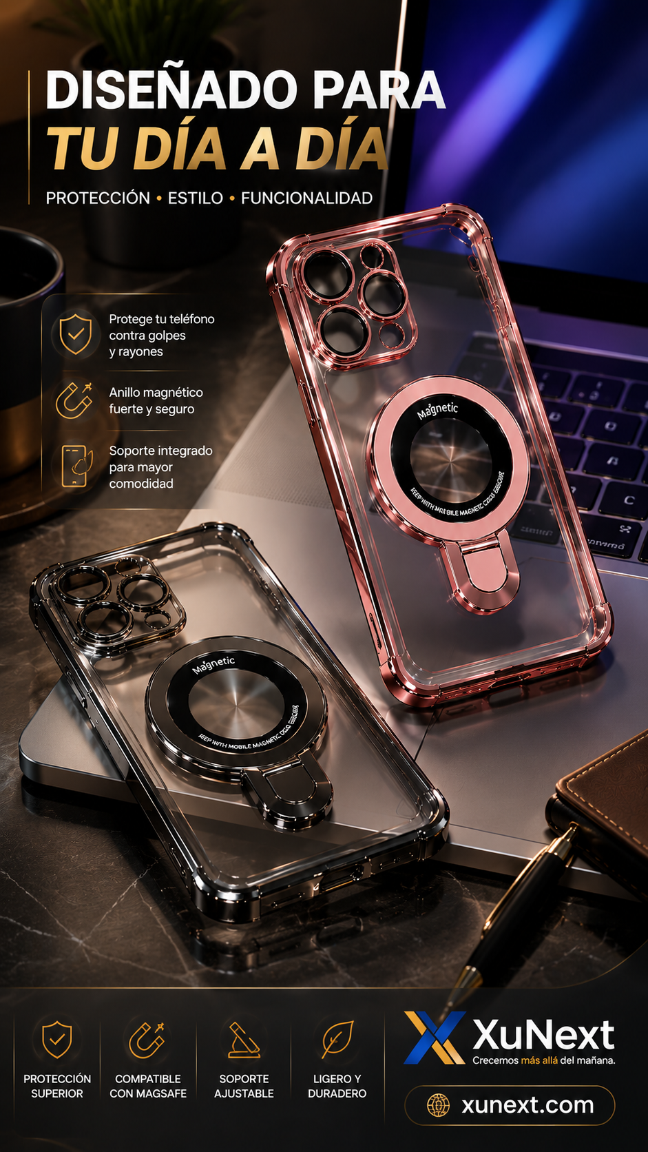 Forro Magnético Premium para iPhone y Samsung – Protección y Soporte