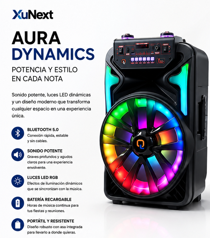 XuNext Aura Dynamics | Altavoz Bluetooth Portátil con Luces LED RGB Dinámicas