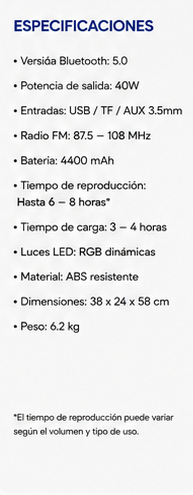 XuNext Pulse Max 40W | Altavoz Bluetooth con RGB, USB, Radio FM y Batería Recargable