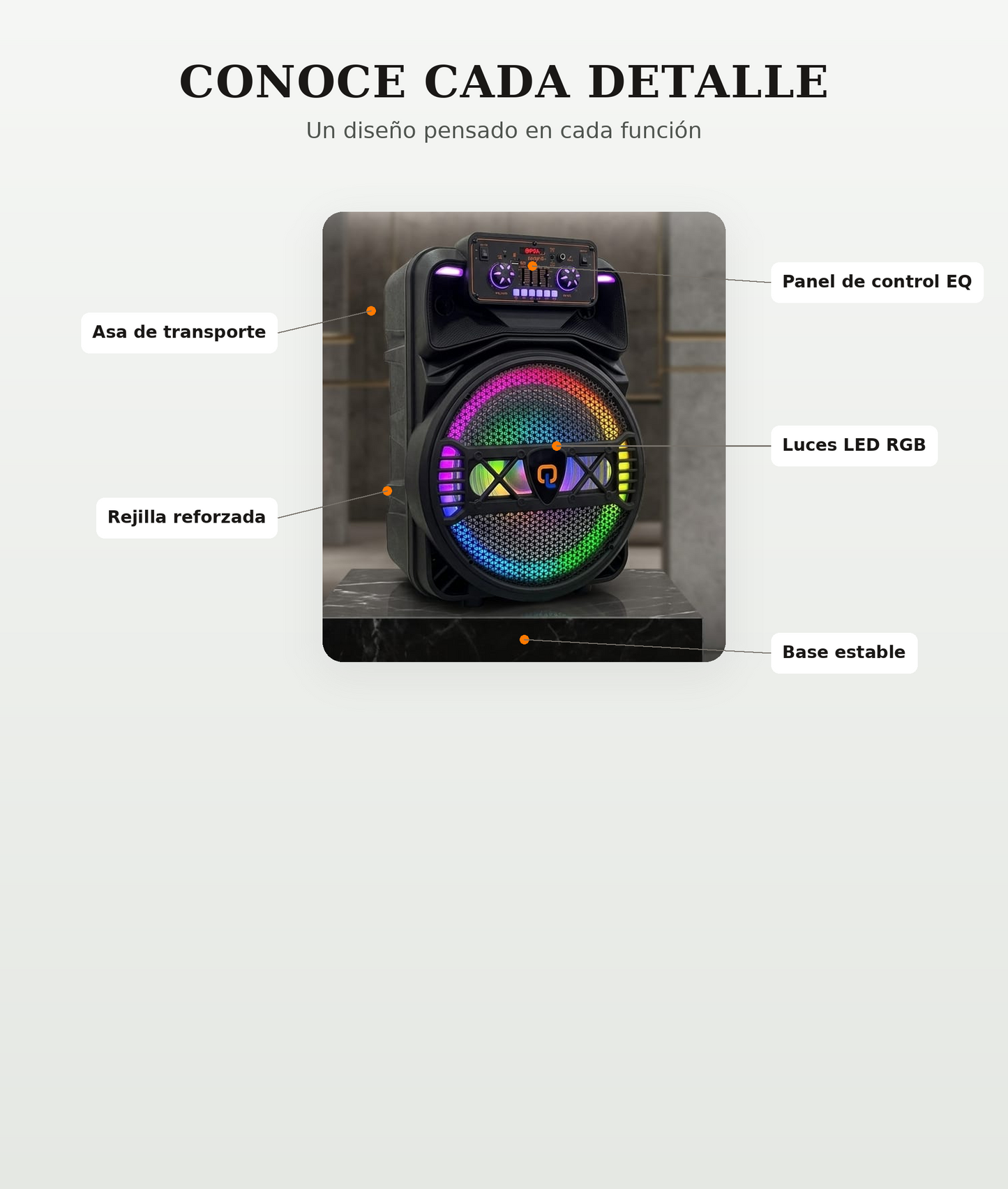 Corneta Bluetooth 12" con Luces LED RGB y Ecualizador | Altavoz Portátil