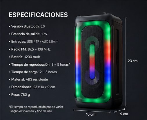Altavoz Bluetooth Portátil XuNext Nova RGB 10W