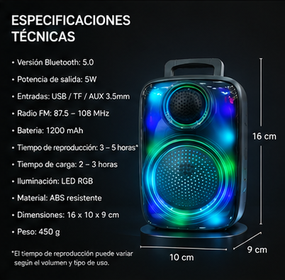 Altavoz Bluetooth Portátil XuNext Pulse Air RGB