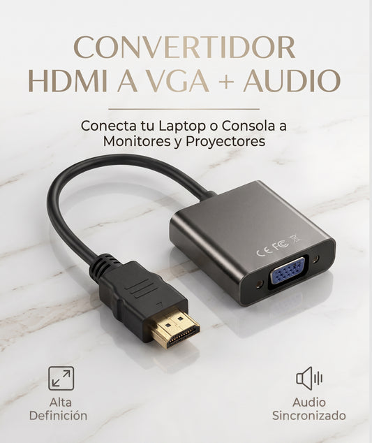 Adaptador HDMI a VGA con Audio | Conecta tu Laptop o PS4 a Cualquier Monitor o Proyector
