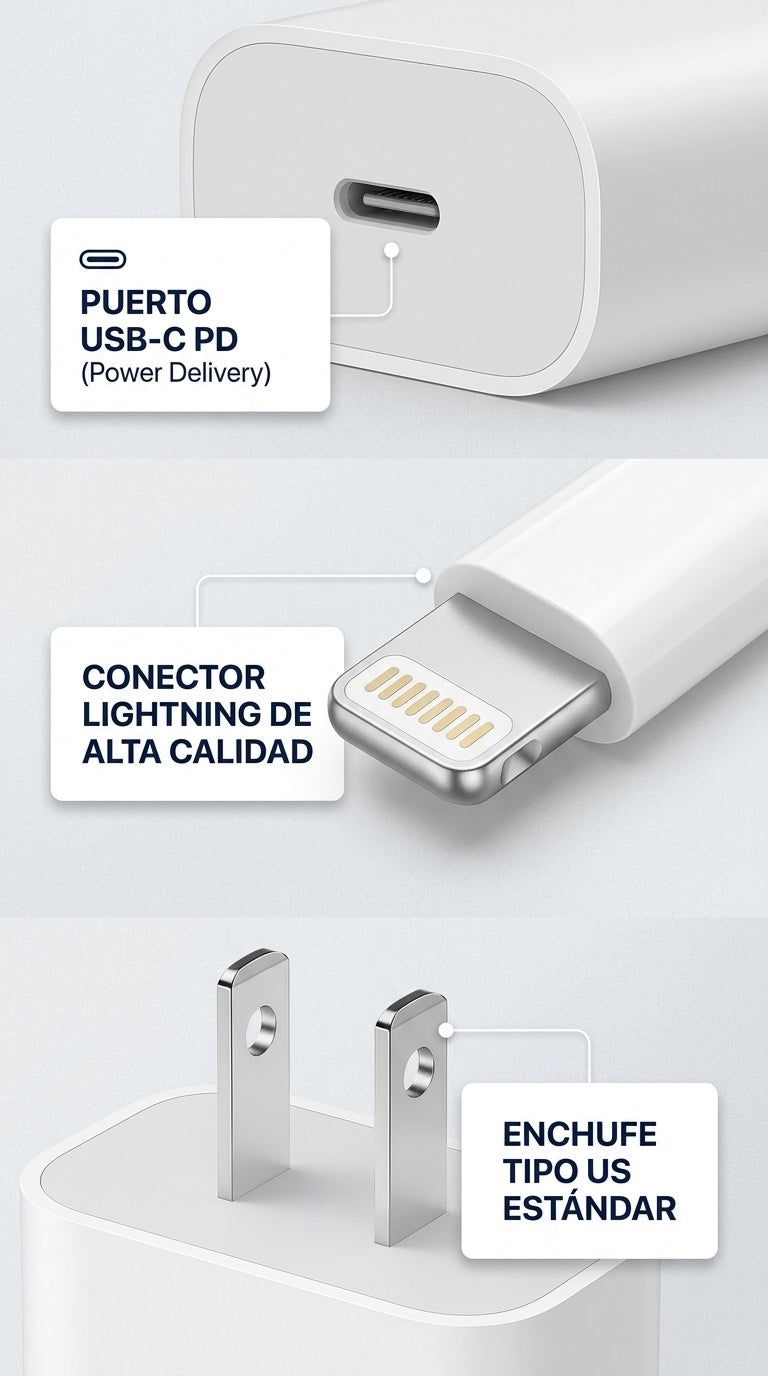 Cargador Iphone 25W USB-C + Cable Lightning | Carga Rápida
