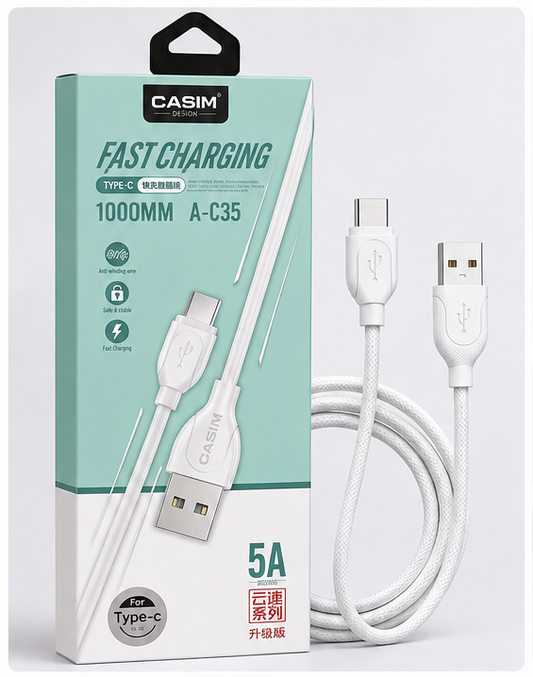 Cable CASIM Design USB-A a USB-C 1 Metro | Carga Rápida 5A, Trenzado y Alta Durabilidad