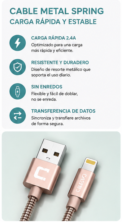Cable CASIM Design A-C29 Lightning 1 Metro | Carga Rápida 2.4A