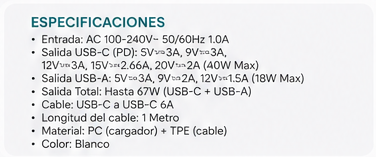 Kit Cargador CASIM Super Flash 40W | USB-C PD + USB-A + Cable USB-C 1m