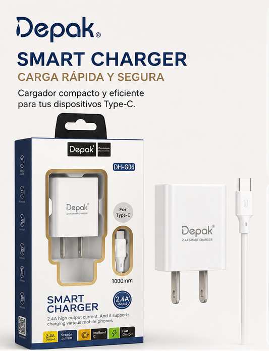 Kit Cargador Depak DH-G06 2.4A + Cable USB-C 1m | Smart Charger