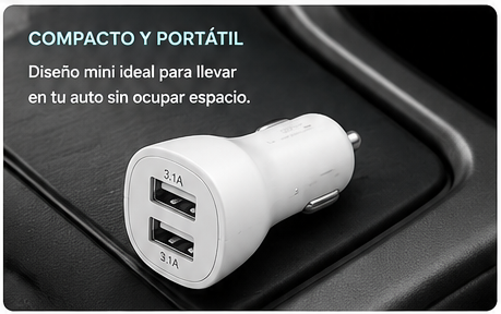 Cargador de Auto CASIM Design TC407 3.1A | 2 Puertos USB + Cable Incluido