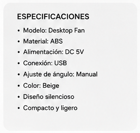 Ventilador de Escritorio CASIM Design | USB, Silencioso, Ángulo Ajustable y Compacto