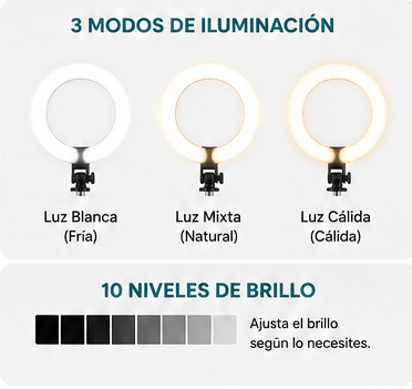Selfie Stick L07 + Ring Light LED | Trípode, Soporte para Celular y 3 Modos de Luz