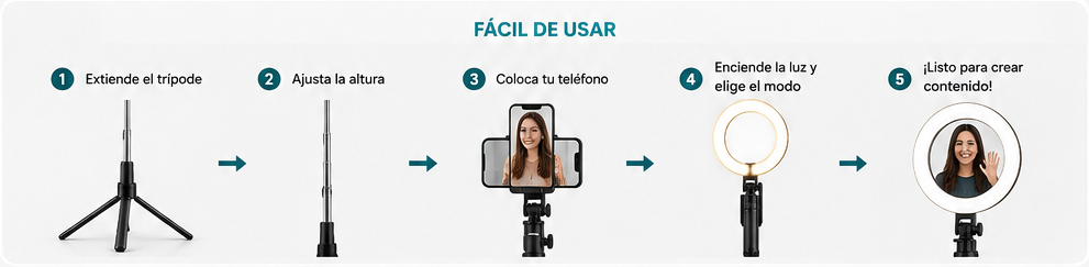 Selfie Stick L07 + Ring Light LED | Trípode, Soporte para Celular y 3 Modos de Luz