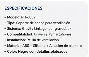 Soporte de Carro para Celular | PH-6009 Sujeción Automática por Gravedad