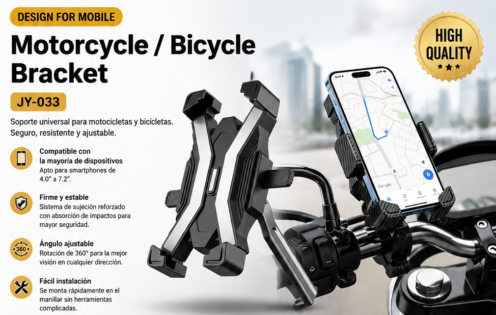 Soporte de Celular para Moto y Bicicleta JY-033 | Ajustable 360° y Antivibración