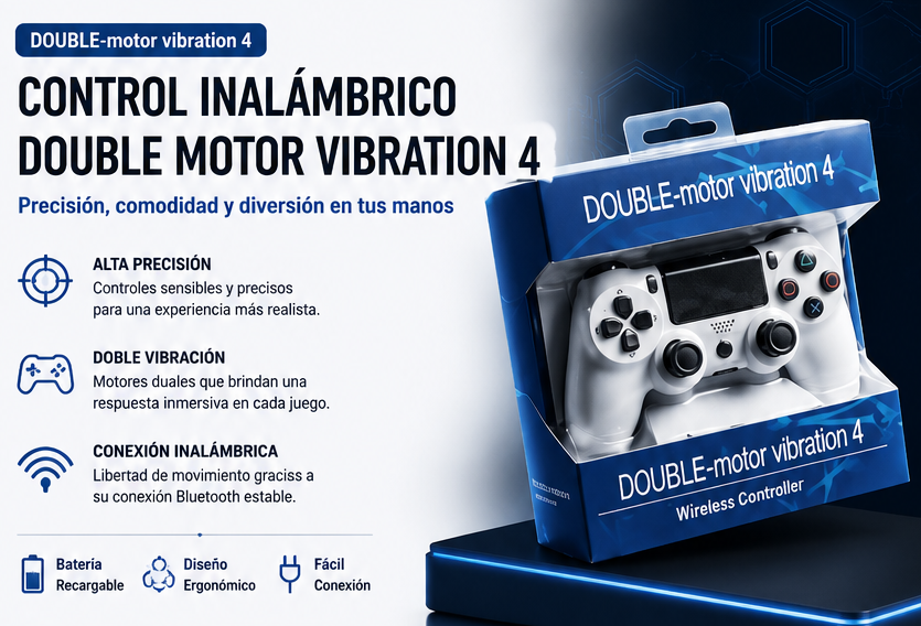 Control Inalámbrico Double Motor Vibration 4 para PS4 - Batería Recargable