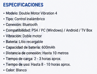 Control Inalámbrico Double Motor Vibration 4 para PS4 - Batería Recargable