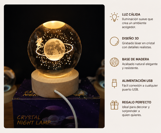 Lámpara Crystal Night | Esfera Decorativa 3D con Luz LED