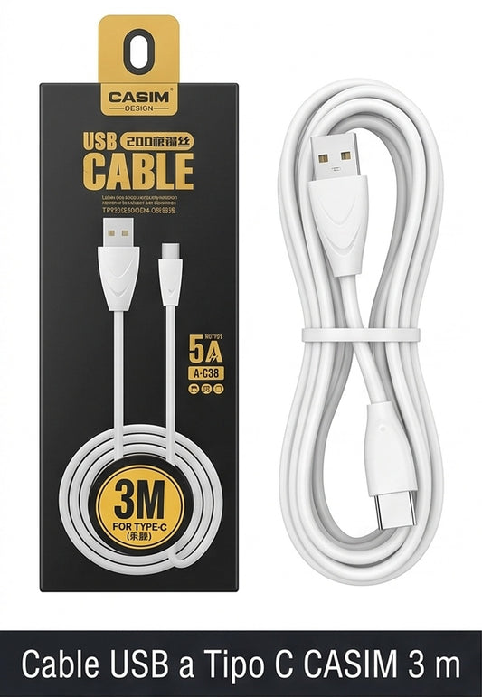 Cable USB a Tipo C CASIM A-C38 de 3 metros con su caja