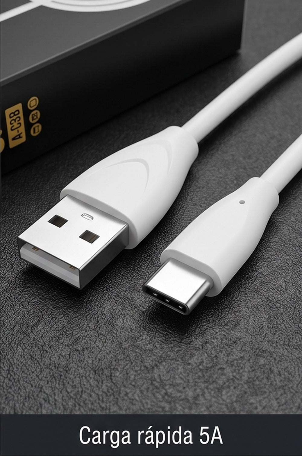 Conectores USB-A y Tipo C del cable CASIM, carga rápida 5A