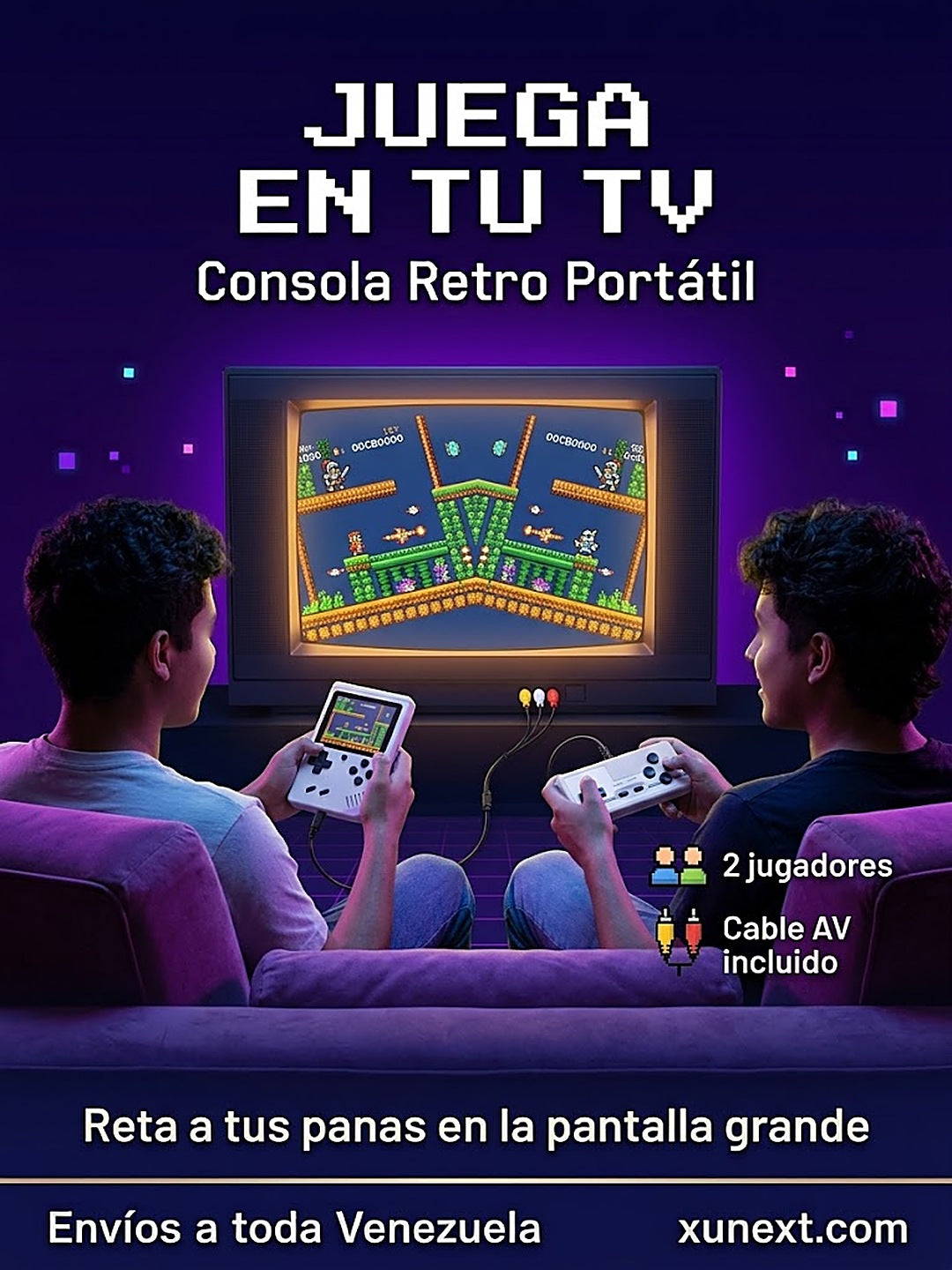 Consola retro conectada al TV para jugar de a dos