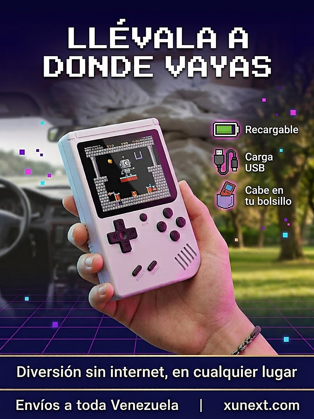 Consola retro portátil recargable por USB, cabe en el bolsillo