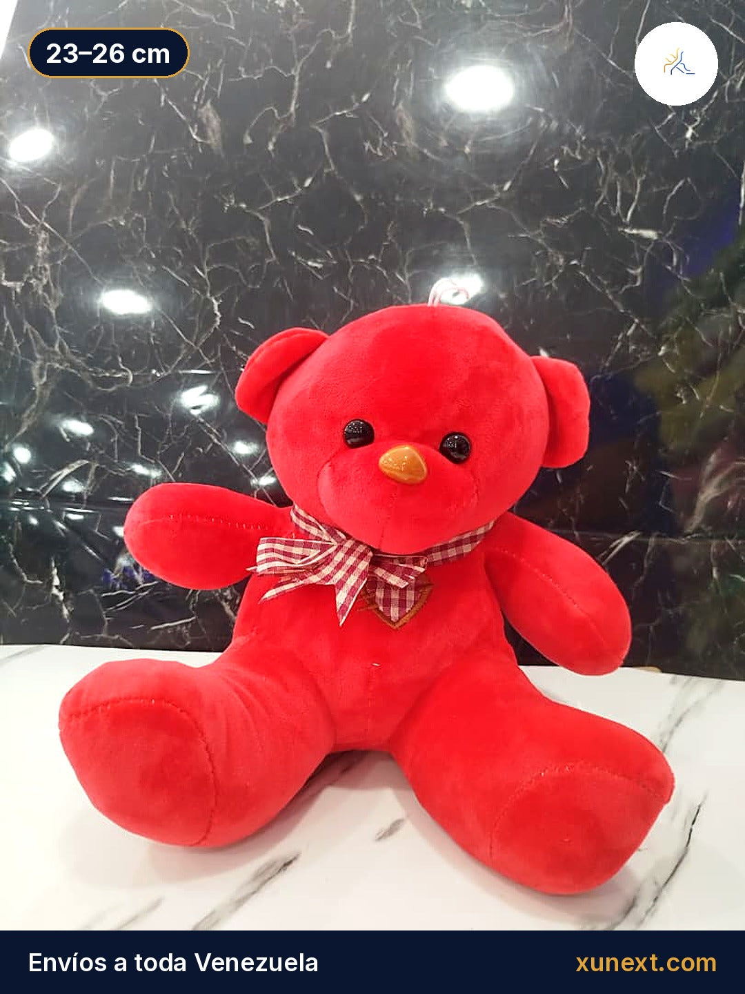 Osito teddy rojo con lazo de cuadros, 23 a 26 cm