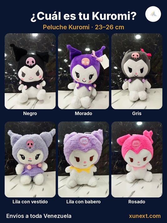 Peluche Kuromi en 6 estilos: negro, morado, gris, lila y rosado, de 23 a 26 cm