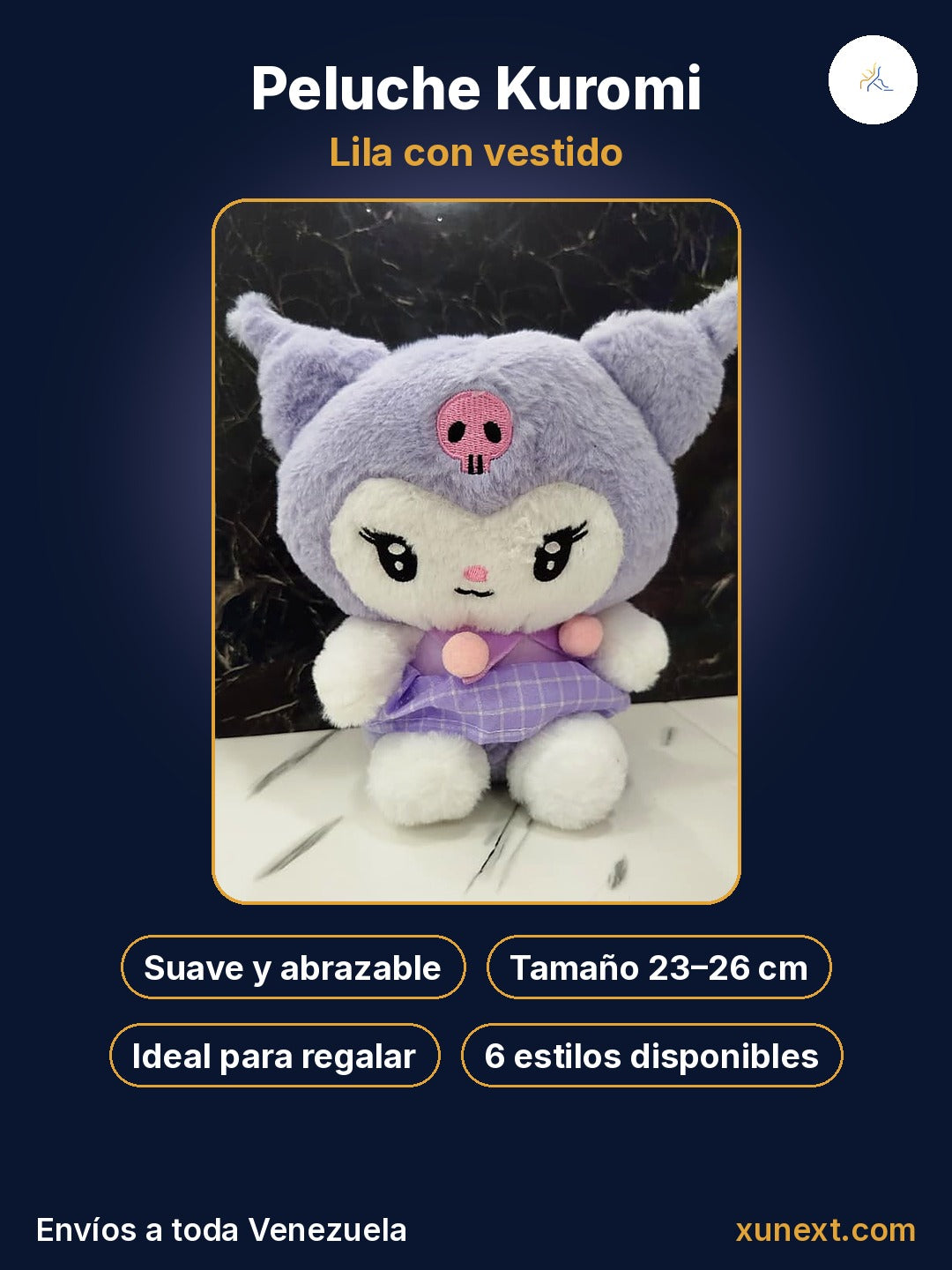 Kuromi lila con vestido: suave, tierno e ideal para regalar