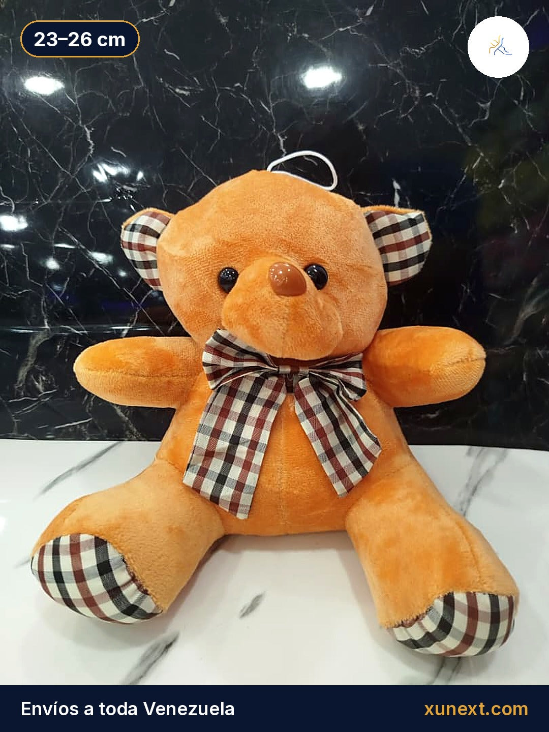 Osito teddy marrón claro con lazo de cuadros, 23 a 26 cm