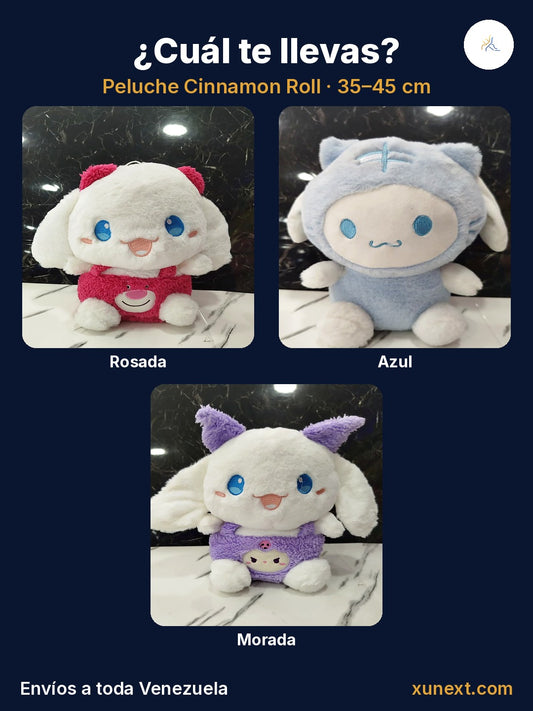 Peluche Cinnamon Roll en 3 colores: rosado, azul y morado, de 35 a 45 cm