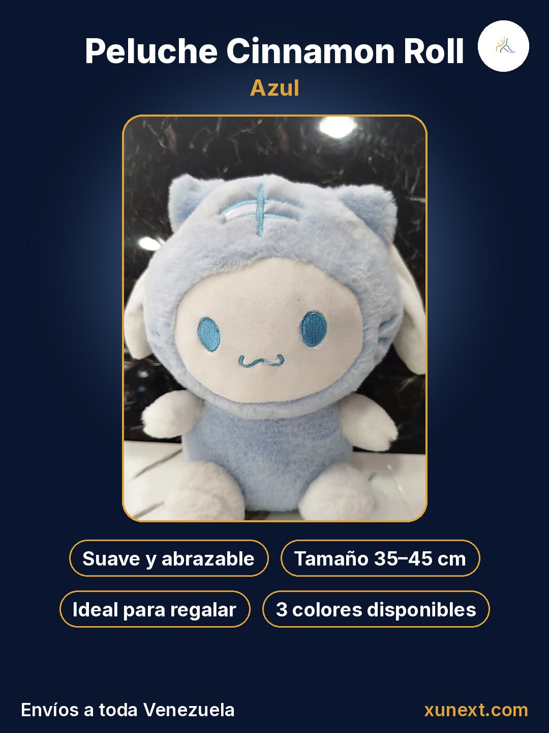Cinnamon Roll azul: suave, abrazable e ideal para regalar