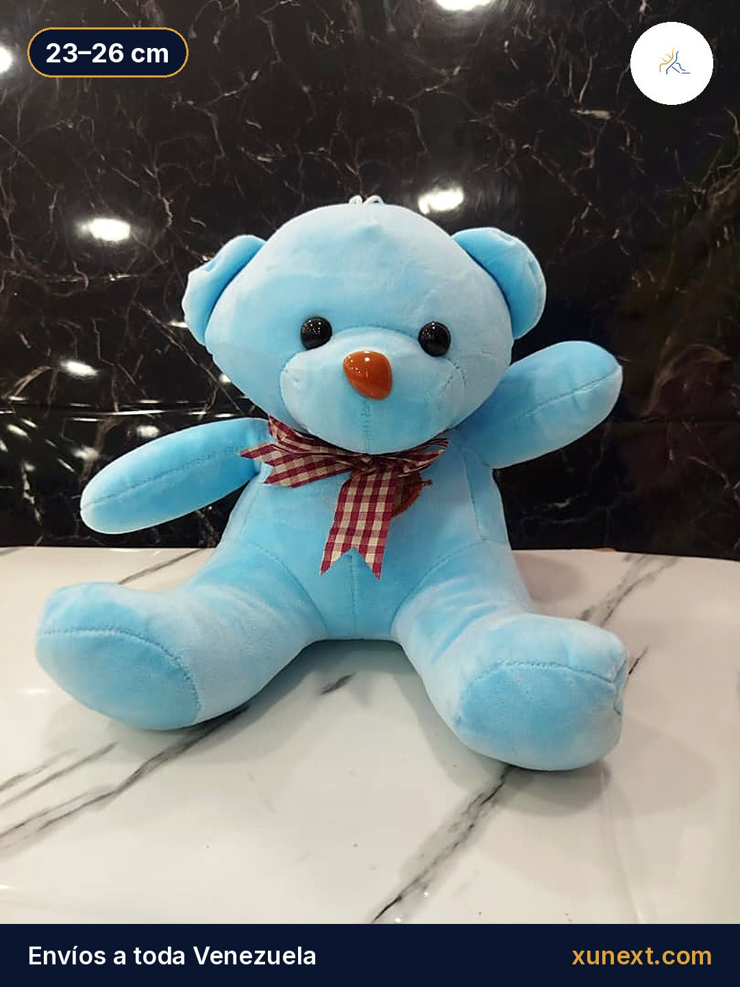 Osito teddy azul con lazo de cuadros, 23 a 26 cm