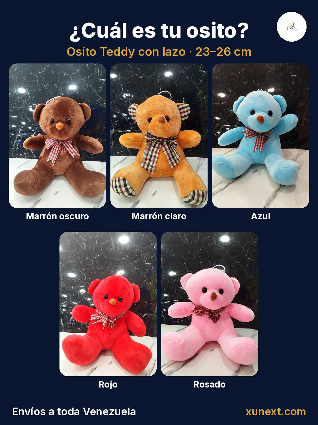 Osito teddy con lazo de cuadros en varios colores, 23 a 26 cm