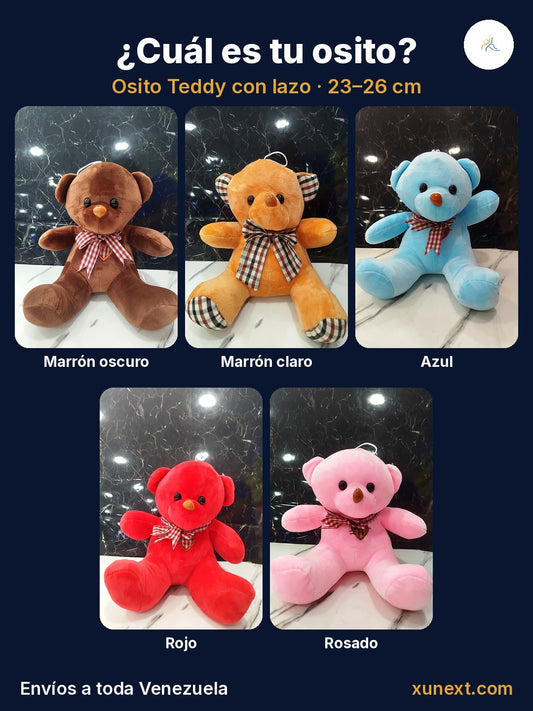 Osito teddy con lazo de cuadros en varios colores, 23 a 26 cm