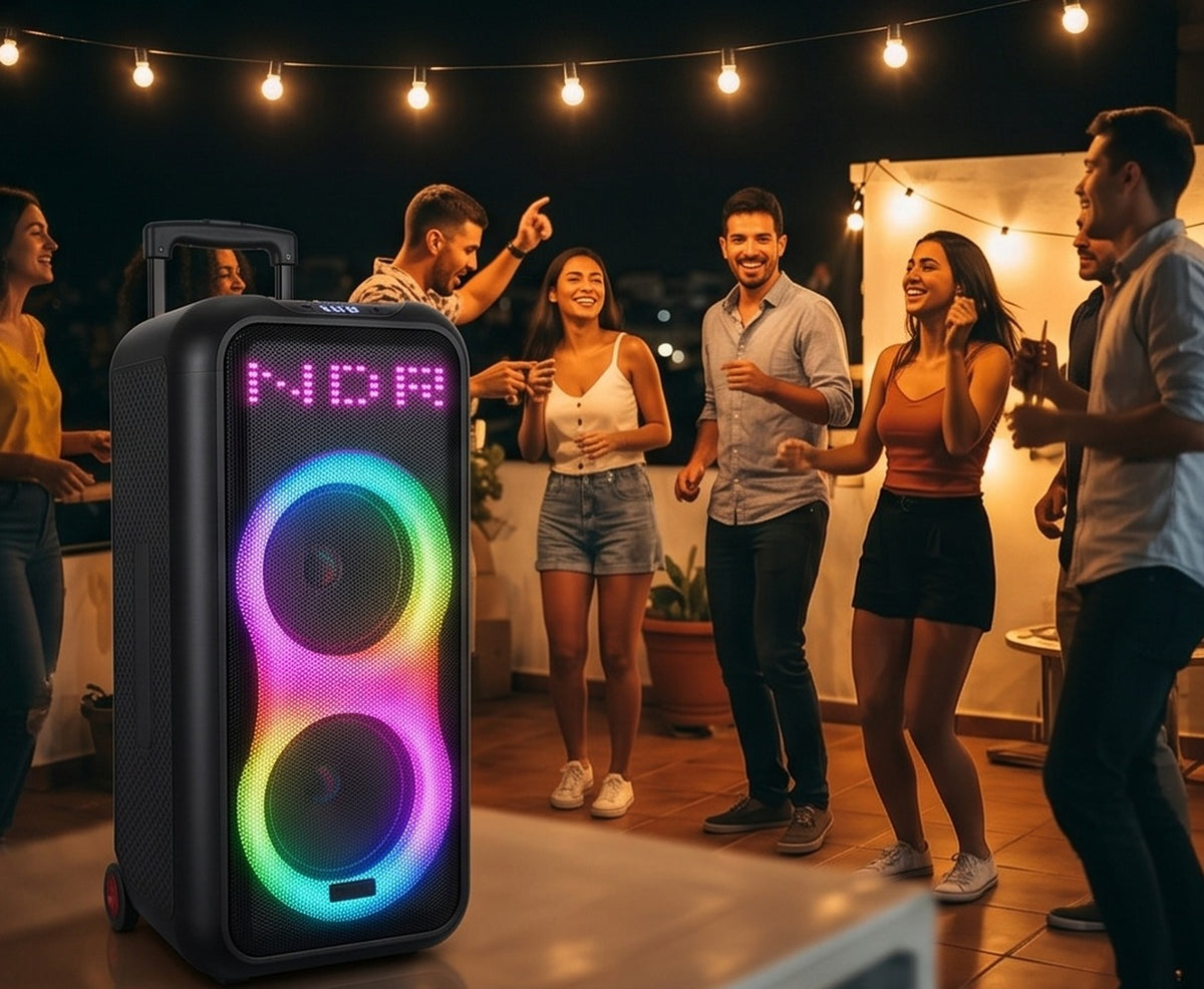 Fiesta en terraza con la corneta NDR-1508 encendida